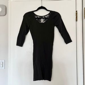 Stretchy Bodycon Slip Lace Back Long Sleeve Little Black Dress